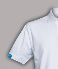 Koszulka polo Navinations – biały model z metką żakardową na rękawie