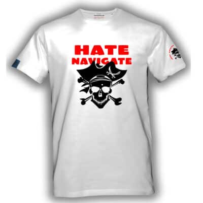 Cała koszulka Real Pirates z nadrukiem pirata i napisem „Hate Navigate”