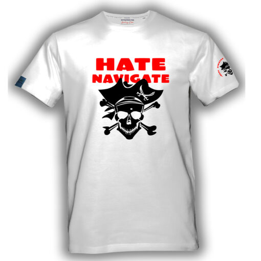 Cała koszulka Real Pirates z nadrukiem pirata i napisem „Hate Navigate”