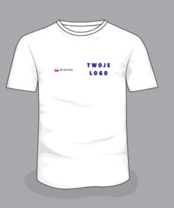 Biała koszulka T-shirt z nadrukiem Twoje Logo i imieniem – indywidualny projekt na rejs