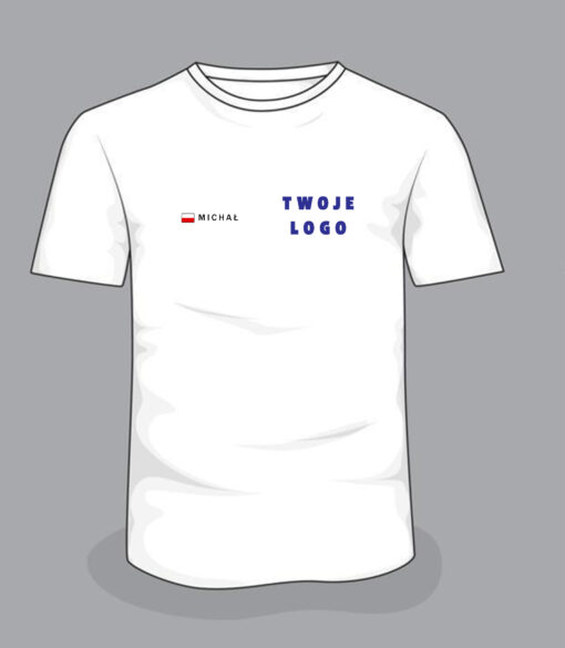 Biała koszulka T-shirt z nadrukiem Twoje Logo i imieniem – indywidualny projekt na rejs
