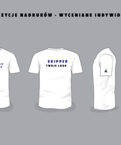 Projekt koszulki żeglarskiej z nadrukami: SKIPPER, imię, logo i flaga
