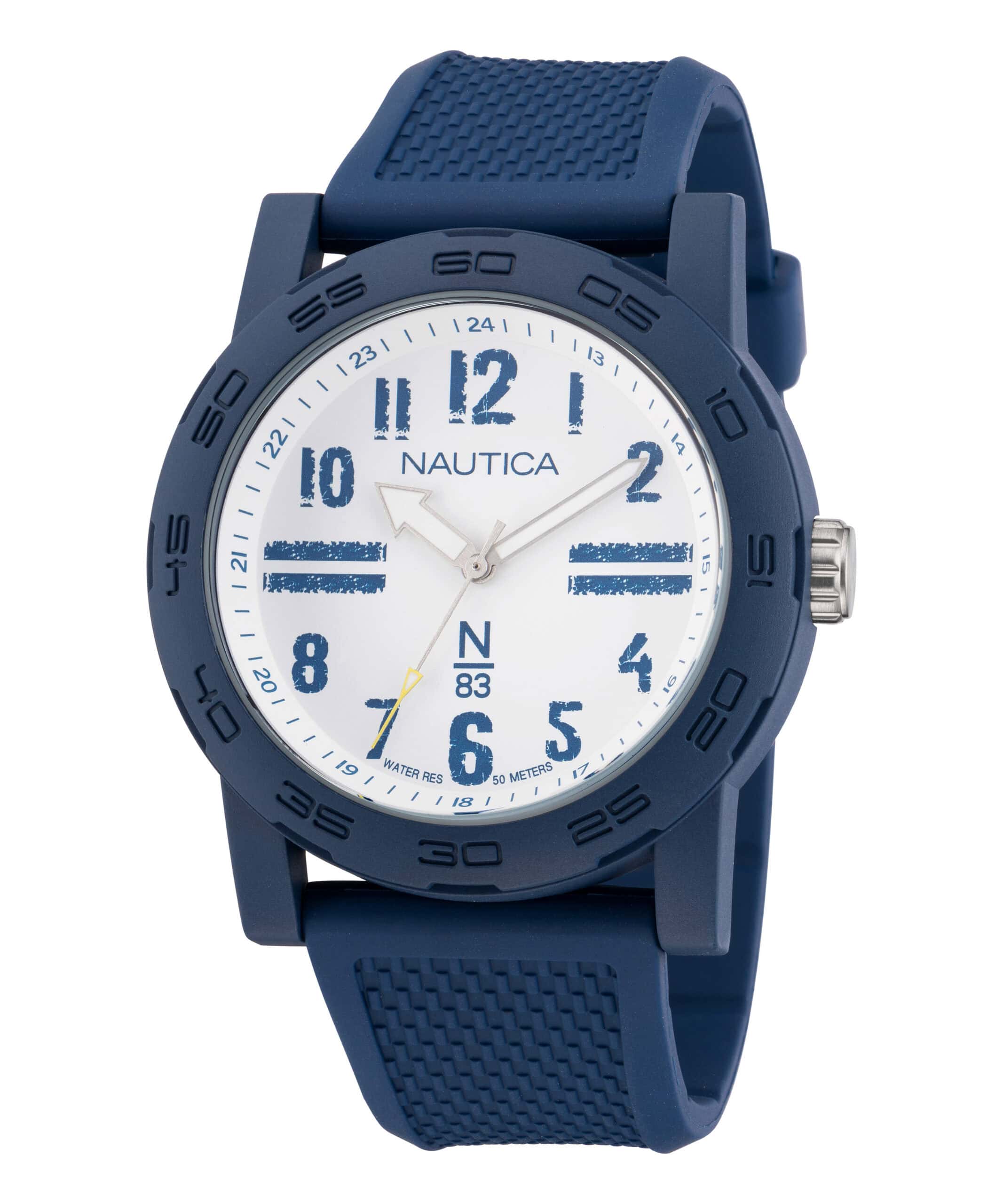 Zegarek żeglarski Nautica z białym blatem i niebieskim paskiem
