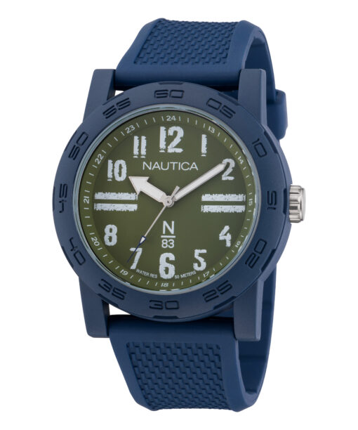 Zegarek żeglarski Nautica N83 Ayia Triada NAPATS305 – zielona tarcza, granatowy pasek, 44 mm, WR 50 m