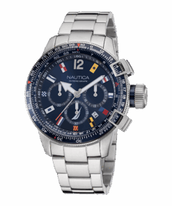 Zegarek żeglarski Nautica NAPBFF106 BFC Chronograph – bransoleta stalowa, granatowa tarcza z flagami, 46 mm, WR 100 m