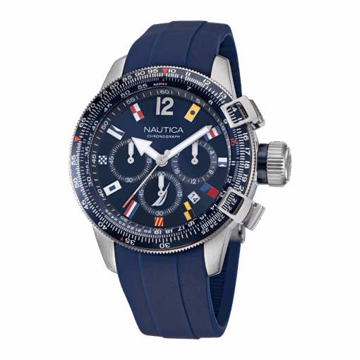 Nautica NAPBFF106 BFC Chronograph – granatowy pasek silikonowy, tarcza z flagami, WR 100 m