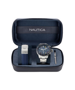 Zestaw Box Set Nautica NAPBFF106 – zegarek żeglarski chronograf, pasek silikonowy i narzędzie do zmiany
