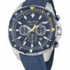 Zegarek żeglarski Nautica NAPBSF502 – granatowa tarcza, trzy subtarcze, żółte akcenty, pasek silikonowy, WR 100 m