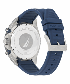 Nautica NAPBSF502 – stalowy dekiel z żaglem, granatowy pasek silikonowy i klamra z logo, WR 100 m