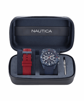 Zestaw Box Set Nautica NAPBSF503 – zegarek żeglarski, czerwony pasek i narzędzie do wymiany