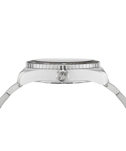 Nautica NAPKBS224 – profil koperty i koronki z logo, stalowa bransoleta, czarny bezel
