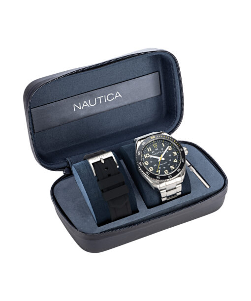 Nautica NAPKBS224 – zestaw prezentowy w etui: stalowa bransoleta, dodatkowy pasek, WR 100 m