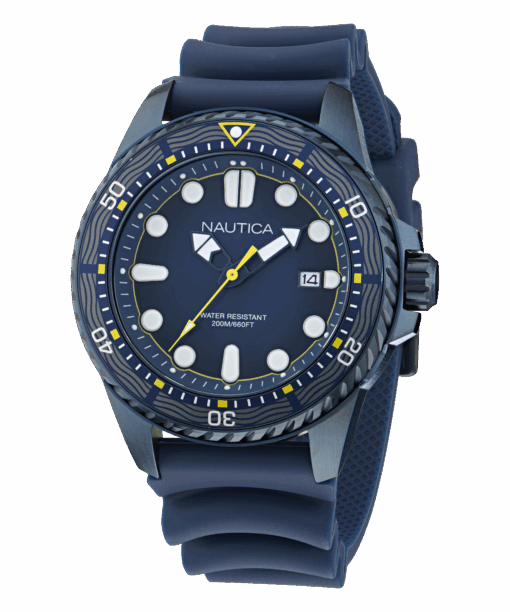 Zegarek żeglarski Nautica NAPSDF503 NCT Sea Dive – granatowy diver, bezel obrotowy, data, pasek silikonowy, WR 200 m