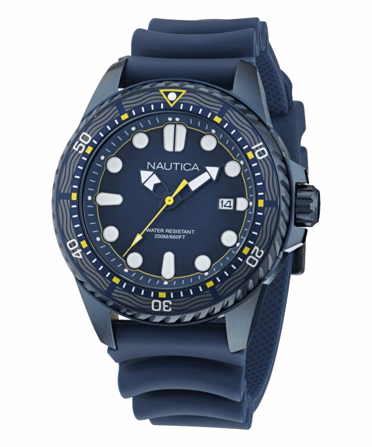 Zegarek żeglarski Nautica NAPSDF503 NCT Sea Dive – granatowy diver, bezel obrotowy, data, pasek silikonowy, WR 200 m