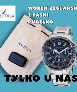 Zegarek żeglarski Nautica z bransoletą, dodatkowym paskiem i workiem żeglarskim – elegancki zestaw prezentowy