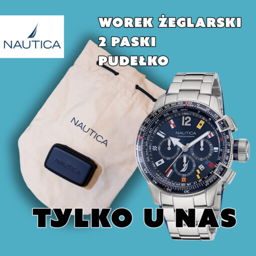 Zegarek żeglarski Nautica z bransoletą, dodatkowym paskiem i workiem żeglarskim – elegancki zestaw prezentowy