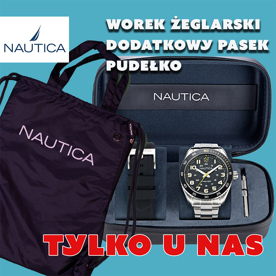 Zestaw żeglarski Nautica z zegarkiem, dodatkowym paskiem, workiem żeglarskim i eleganckim pudełkiem prezentowym