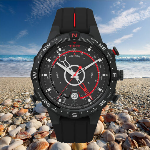 Zegarek żeglarski Timex Seria Expedition – tył koperty ze stali nierdzewnej i silikonowy pasek