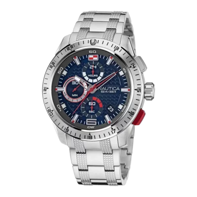 Zegarek żeglarski Nautica NAPNSF112 na stalowej bransolecie – widok frontowy
