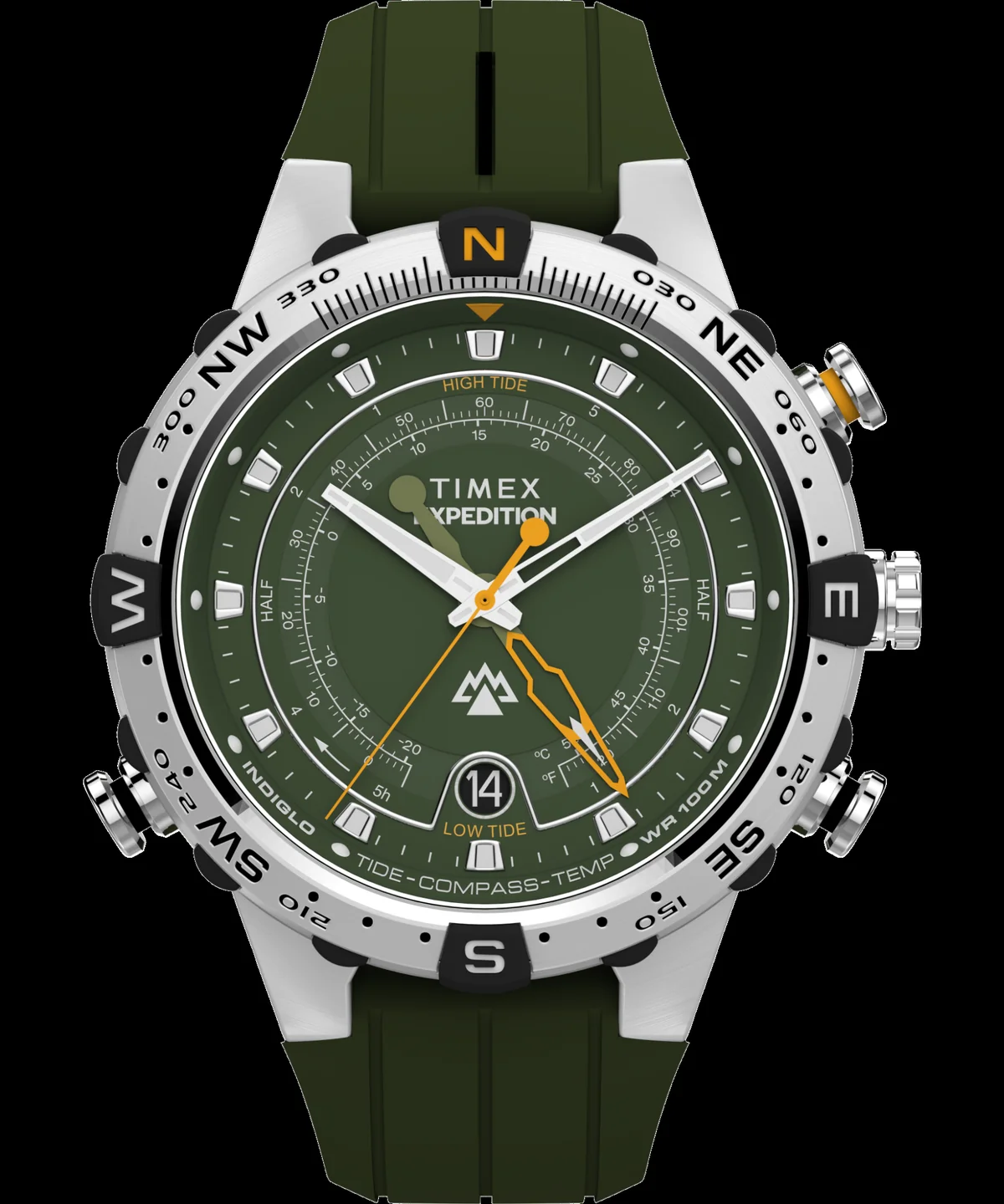 Zegarek żeglarski Timex Expedition North TW2Y14400 – widok z przodu, funkcje Tide Temp Compass