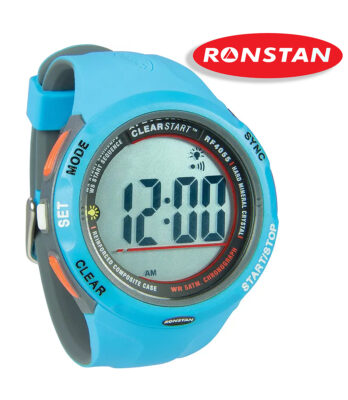 Niebieski zegarek regatowy Ronstan ClearStart RF4055 na elastycznym pasku silikonowym.