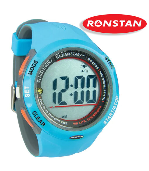 Niebieski zegarek regatowy Ronstan ClearStart RF4055 na elastycznym pasku silikonowym.