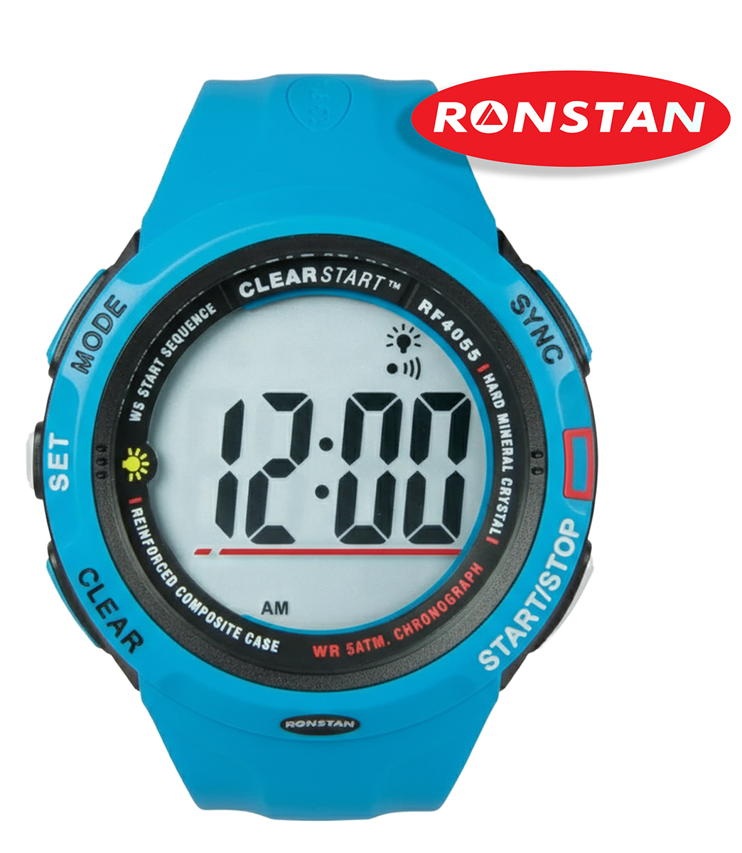 Niebieski zegarek żeglarski Ronstan ClearStart RF4055 - widok od przodu tarczy.
