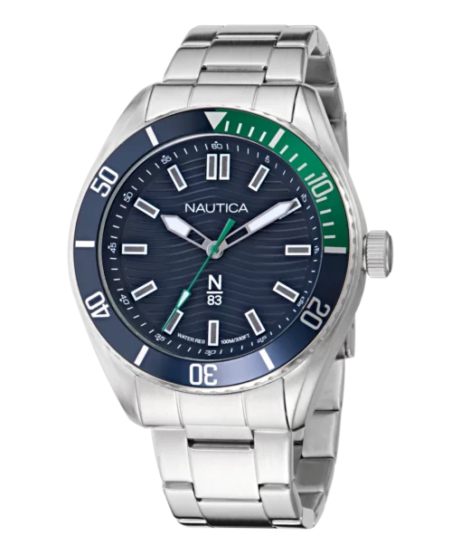 Zegarek żeglarski Nautica NAPFWS502 Finn World – bransoleta stalowa, przód