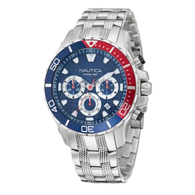Zegarek żeglarski Nautica NAPNSS504 NST Chronograph – przód, stalowa bransoleta