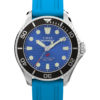 Timex Deepwater Meridian 200 38 mm TW2Y40400 â€“ widok z przodu, niebieska tarcza, turkusowy pasek HNBR