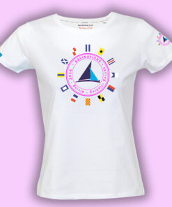 Biała koszulka żeglarska damska International Code of Signals ICS – widok z przodu