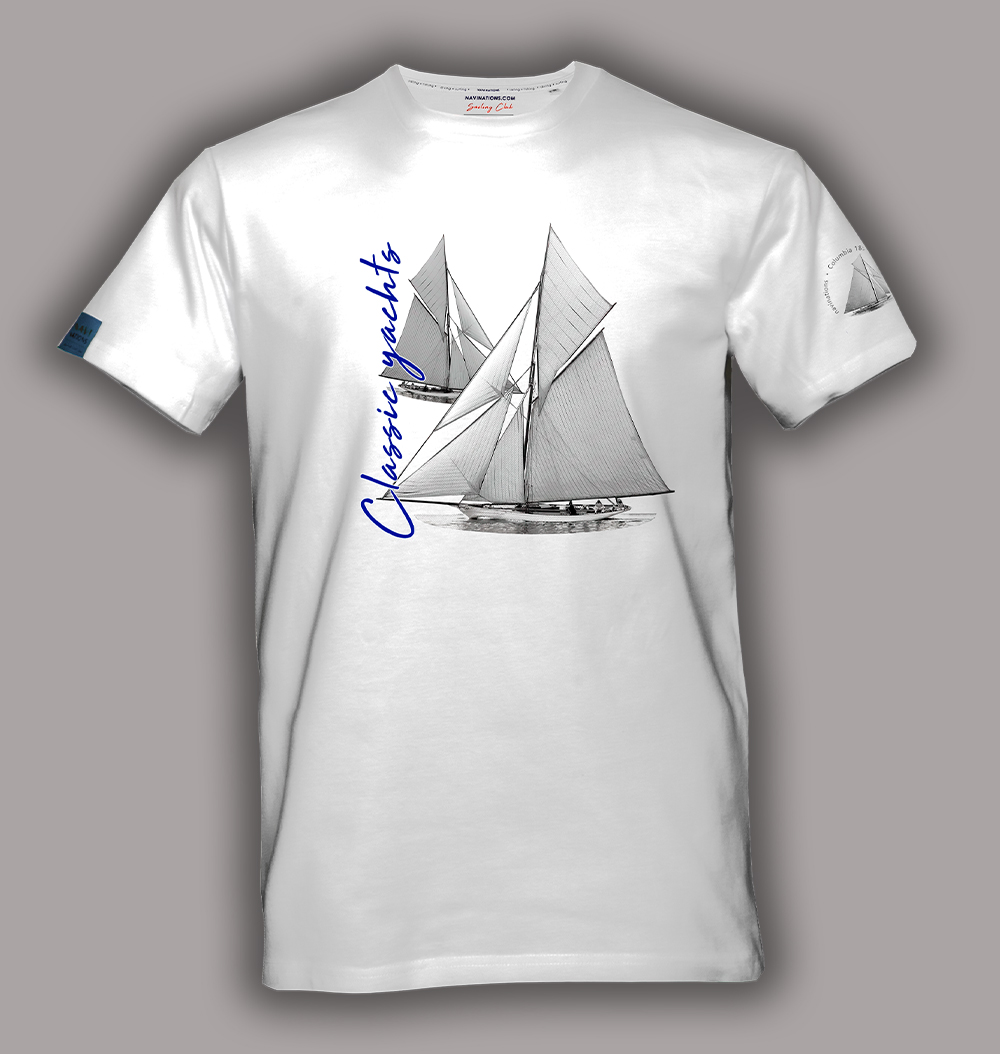 Biała koszulka żeglarska męska Classic Yachts Reliance 1903 – widok z przodu