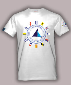 Biała koszulka żeglarska męska International Code of Signals ICS – widok z przodu