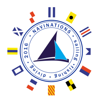 Grafika MKS International Code of Signals z żaglówką i flagami sygnałowymi