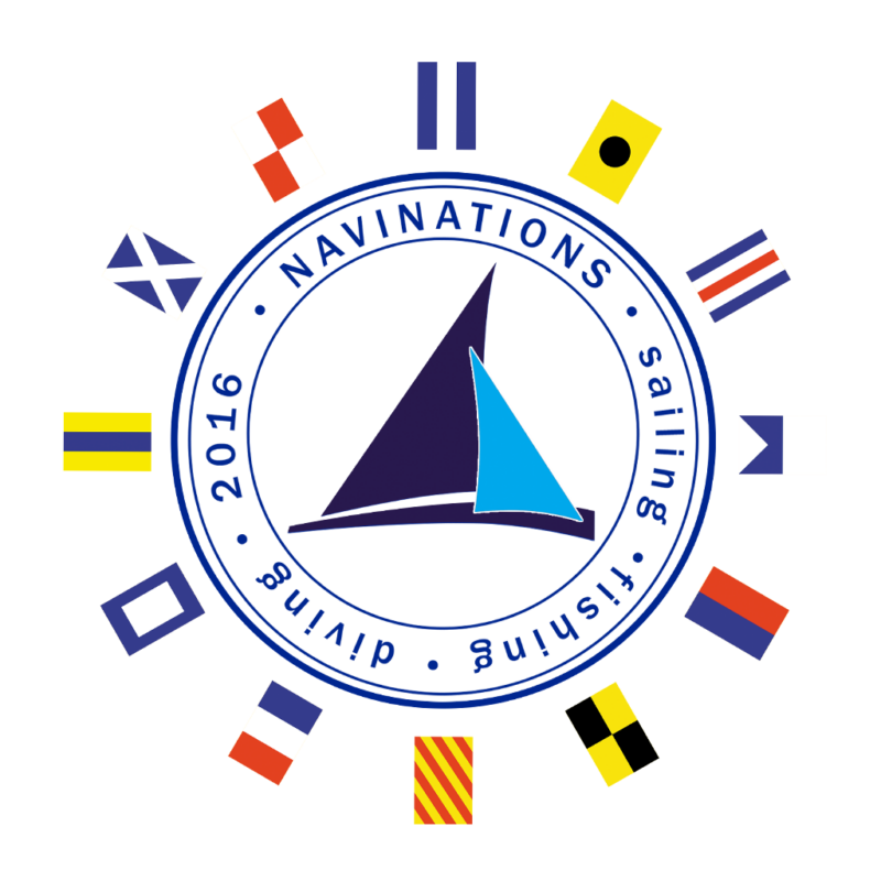 Grafika MKS International Code of Signals z żaglówką i flagami sygnałowymi