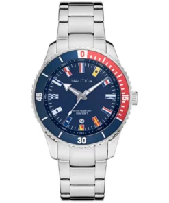 Zegarek żeglarski Nautica NAPPBS022 – przód, stalowa bransoleta
