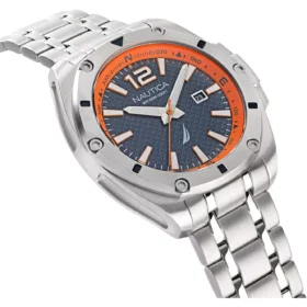 Zegarek żeglarski Nautica NAPTCS220 – Tin Can Bay Stainless Steel 3-Hand (Grey/Blue/Orange)