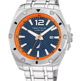 Zegarek żeglarski Nautica NAPTCS220 – Tin Can Bay Stainless Steel 3-Hand (Grey/Blue/Orange)