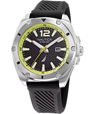 Zegarek żeglarski Nautica NAPTCS222 – Tin Can Bay Textured Silicone 3-Hand (Grey/Yellow Black)