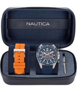 Zegarek żeglarski Nautica NAPBSS504-BOX-SET – Zegarek żeglarski Nautica NAPBSS504 – NCT BlueSail Sporty Set (2 paski: granatowy + pomarańczowy) — detal bransolety / paska