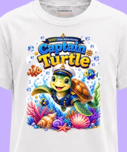 Zbliżenie grafiki Captain Turtle z żółwiem-kapitanem
