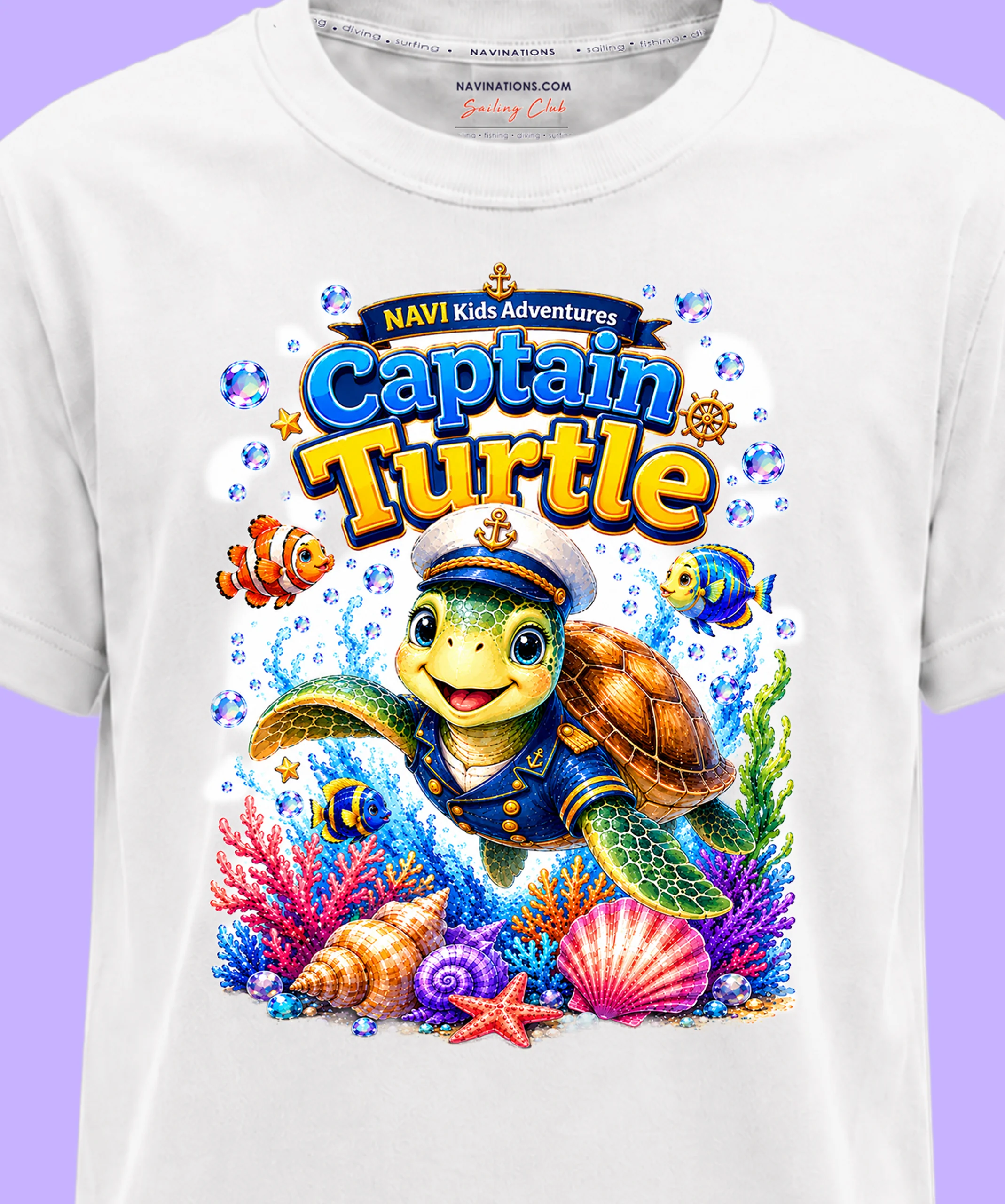 Zbliżenie grafiki Captain Turtle z żółwiem-kapitanem