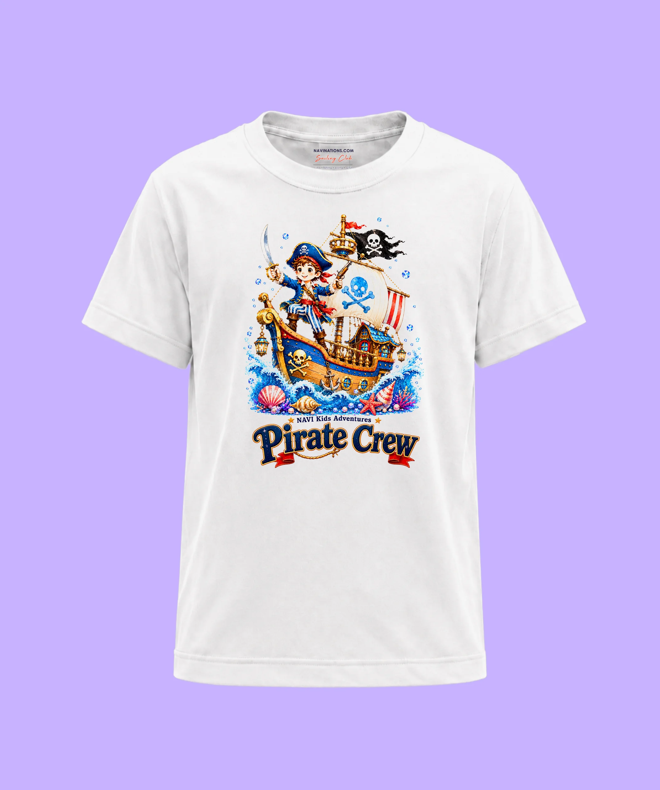 Koszulka piracka dziecięca Pirate Crew NAVI Kids z małym piratem na statku