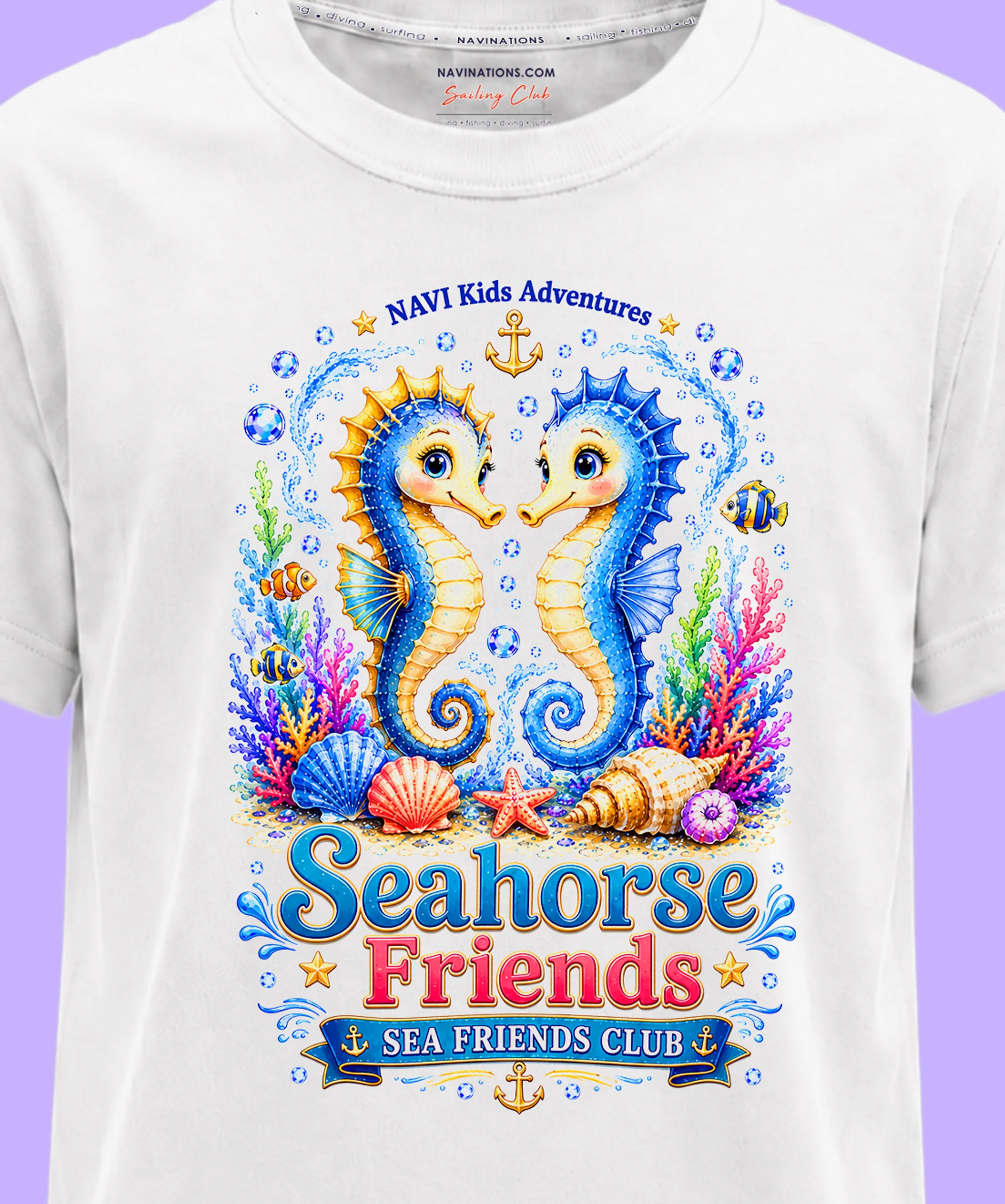 Zbliżenie grafiki Seahorse Friends z konikami morskimi