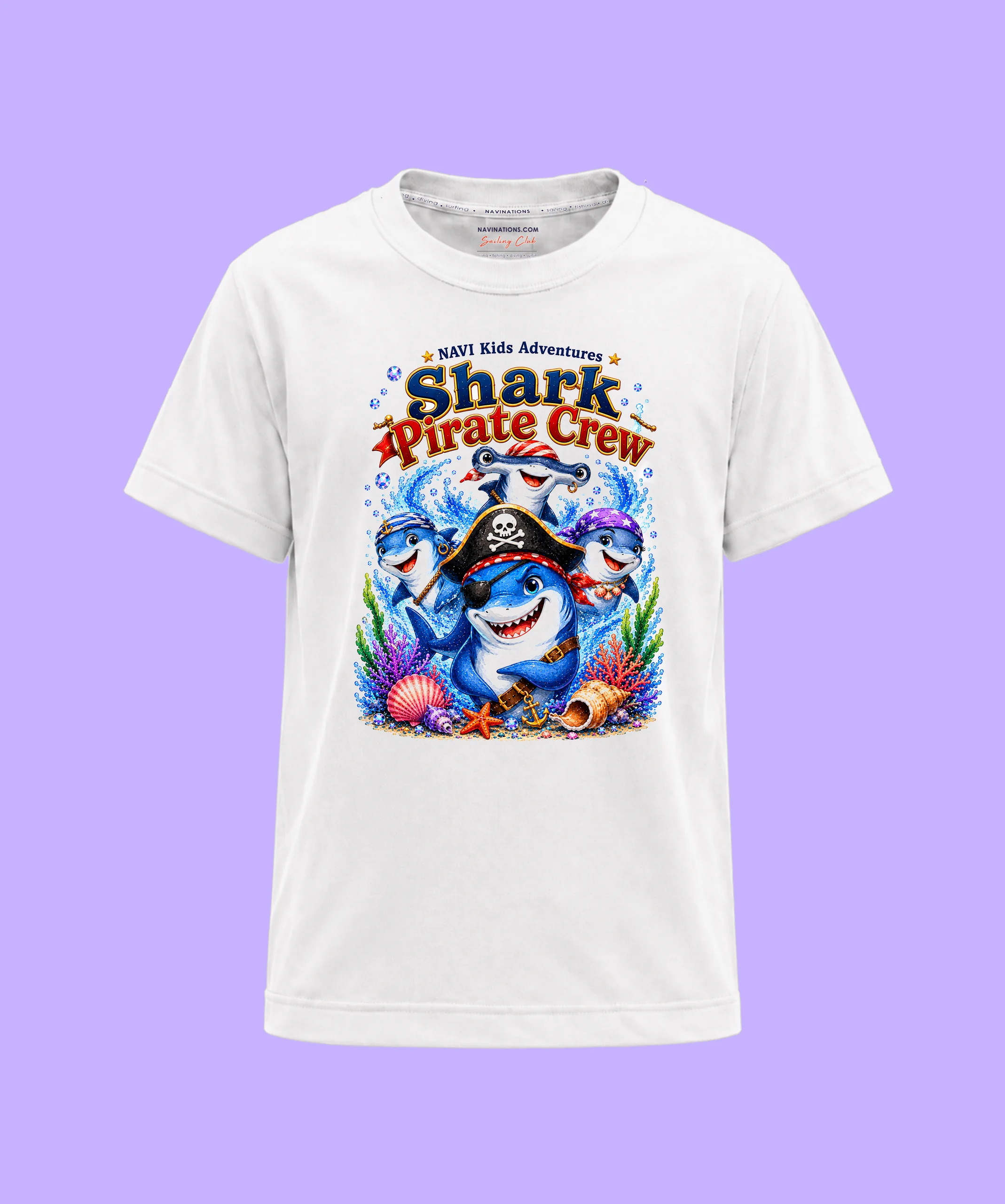 Koszulka dziecięca Shark Pirate Crew NAVI Kids z pirackimi rekinami