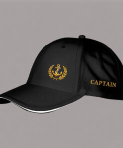 Czapka kapitana CAPTAIN czarna — kotwica w wieńcu laurowym z przodu