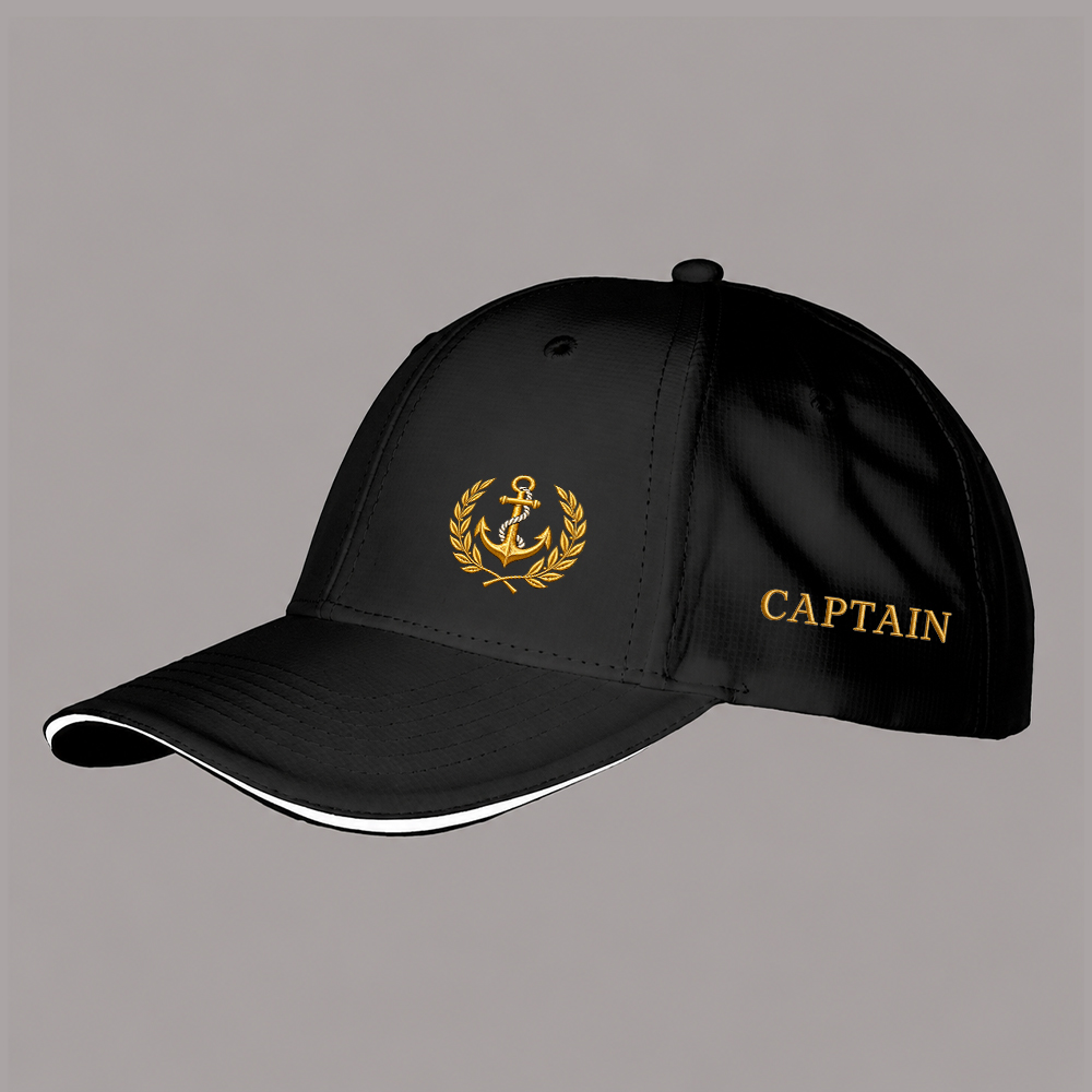 Czapka kapitana CAPTAIN czarna — kotwica w wieńcu laurowym z przodu