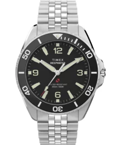 Timex Deepwater Arctic TW2Y64500, 40,5 mm, czarna tarcza, stalowa bransoleta — tarcza