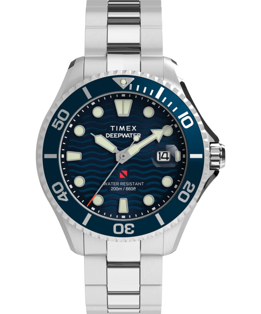 Timex Deepwater Meridian 200 TW2W81900, 44 mm, granatowa tarcza z fakturą fali — tarcza