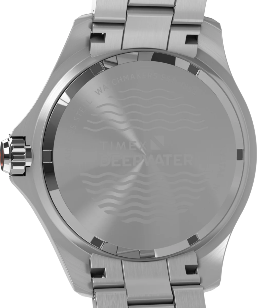 Timex Deepwater Meridian 200 TW2W81900, 44 mm, granatowa tarcza z fakturą fali — dekiel z grawerem